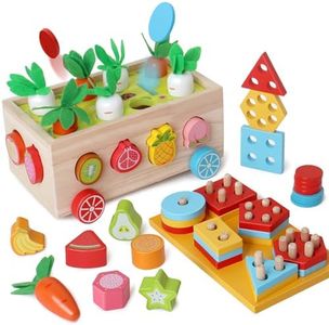 Montessori Toys for Boys 2 3 4 Year Old Boys & Girls, Carrot Harvest Game & Wooden Sorting Stacking Toys 2 in 1, Toddler Learning Shape Sorter Block Puzzles Educational Toys