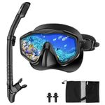 Immver Snorkel Set Adults, with Anti-Fog Panoramic View Snorkel Mask Made of Tempered Glass and Anti-Leak Dry Snorkel Tube, Diving Snorkeling Set for Adult and Youth