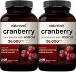 NatureBell 2 Pack Cranberry Pills 36,000mg with Acerola, 480 Total Veggie Capsules | 100:1 Fresh Cranberries Extract – Organic Ingredients – Supports Urinary Tract Health – Sugar Free