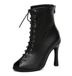 MINITOO Dance Heels for Women Sexy Boots Lace up Latin Ballroom Evening Sandal Booties L594 Black 10cm Heel UK 7