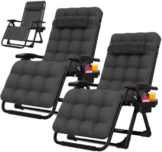 Suteck Zero Gravity Chair Set of 2, Reclining Camping Lounge Chair w/Removable Cushion, Upgraded Lock and Cup Holder, Reclining Patio Chairs Folding Recliner for Indoor and Outdoor