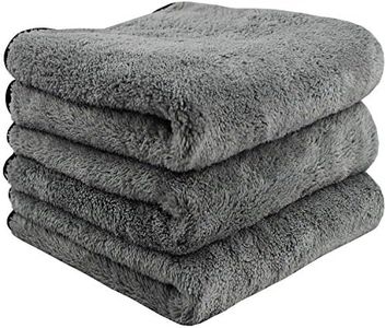 HIDMD Microfibre Car Drying Towels Absorbent Large Car Cleaning Cloths Plush Thick Car Washing Towels Auto Detailing Towels 380gsm 40CM x 60CM 3 Pack Grey