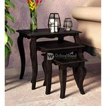 DRIFTINGWOOD Solid Sheesham Wood Nesting Table for Living Room | Set of 3 Stools | Warm Chestnut Finish (Basic Assembly Required)