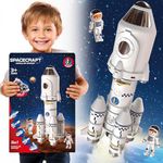 BLOONSY Rocket Ship Toys For Kids|Space Shuttle Toys Model With Astronaut Figure|Space Toys For Kids 3 5 8 10 Years Old,White