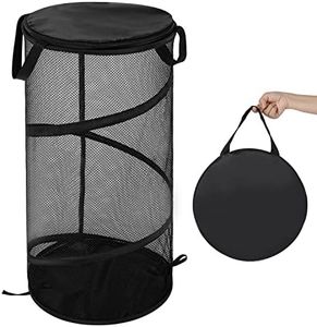 BATTOO Collapsible Laundry Basket with Lid Foldable Mesh Pop Up Hamper with Handles for Laundry Room, Bathroom, Kids Room, College Dorm, Travel, Storage Organizer Black