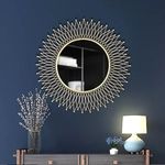 Craft Decor Valley Wall Decor Sunflower Shape with Mirror for Home Decor, Living Room & Bedroom Hotel Leaf Wall Mirror Art Branches of Leaf high Gloss Gold Finish on Metal