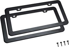 Creathome 2PCs Stainless Steel License Plate Frames with Matt Black Color