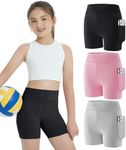 EXARUS 3 Pack Girls 4" Volleyball Dance Shorts with Pockets Youth Biker Spandex Shorts High Waisted, Set 1, 8 Years