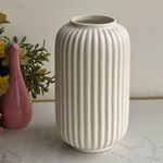 Art Street Decorative Boho Ceramic Vase Premium Shell Ribbed Modern Table Bookshelf Decor Classic Flower Pot for Home, Office, Living Room, Bedroom Decoration (White, Size : 5x9 Inch)