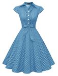 Wedtrend Women's 1950s Retro Rockabilly Dress Cap Sleeve Vintage Swing Dress CWTP10007BlueWhiteDotL