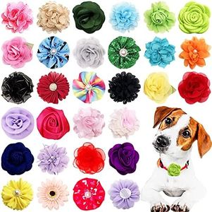 PET SHOW 50pcs Pack Dog Collar Flowers and Bows Random Assortment Blind Bag for Boy Girl Small Medium Large Dogs Cats Rabbits Flowers Slide on Collars Harness Costume Grooming Accessories Male Female