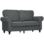 HOMCOM 2 Seater Sofa, Fabric Sofa Couch with Nailhead Trim Rolled Arm and Slatted Wood Frame, Upholstered Loveseat Sofa Settee for Living Room, Bedroom, Home Office, Charcoal Grey