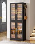 Tribesigns Tall Shoe Storage Cabinet with Acrylic Doors and LED Lights, 8-Tier Shoe Organizer Rack with Adjustable Shelves & Hanging Hooks for Narrow Closet, Hallway, Living Room, Black (Set of 2)