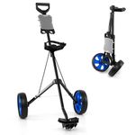 GYMAX 2 Wheel Golf Cart, Lightweight Folding Golf Trolley with Scoreboard, Steel Golf Push Pull Cart (Blue)