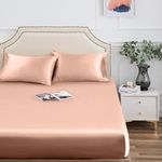 1 Fitted Bed Sheet Queen Size, Cooling Sheets for Hot Sleepers, 100% Organic Viscose Derived from Bamboo, Queen Sheets 16" Deep Pocket, Silky Soft Breathable Cozy Sheets for All Seasons: Rose Gold