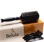 Boar Bristle Round Brush for Blow Drying Set. Round Hair Brush With Large 2.7†Wooden Barrel. Hairbrush Ideal to Add Volume and Body. Free 3 x Hair Clips & Travel Bag.