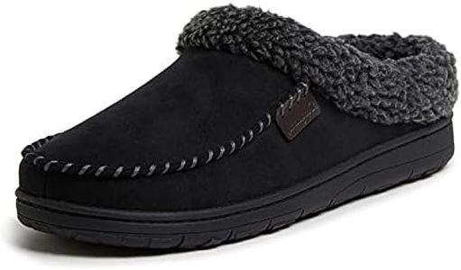 Dearfoams Men's Microfiber Suede Clog with Whipstitch Slipper, Black, Large