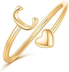 Ailetop Heart Initial Rings for Teen Girls Women,14k Gold Plated Initial Heart Ring Stackable Rings for Women Adjustable Rings for Women Teen Girls Cute Heart Letter C Rings for Teen Girls Gifts