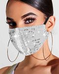 Edary Sparkly Sequins Mask Shiny Glitter Mouth Covers Masquerade Clubwear Halloween Face Masks Jewelry for Women and Girls (Silver)