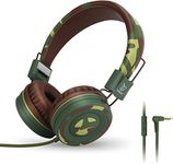 Yomuse C89 Kids Headphones, Wired Headphone with Microphone, On Ear Headphone with Adjustable, Foldable Headphones for School Travel Children Girls Boys Adults (Camo Green)