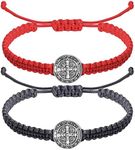 Fumete 2 Pcs Catholic Bracelet Saint Benedict Medal Bracelet Adjustable String Bracelets Religious Gifts for Men Women Birthday Holiday Gifts (Red, Gray)