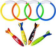 8 Pcs Underwater Swimming Pool Diving Rings, Diving Throw Torpedo Bandits Toys for Kids Gift Set, Training Dive Toys for Learning to Swim