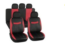 Wheels N Bits Car Seat Cover Leather Faux Full Set Pet Air Bag Protects Leatherette Red Black