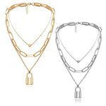 Shining Diva Fashion Combo of 2 Latest Stylish Multilayer Non Precious Base Metal Chain Pendant Necklace for Women (Gold Silver), cmb293_12156_12475np