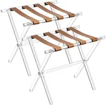 Sumerflos Acrylic Luggage Rack for Guest Room - Foldable Suitcase Stand with Leather Straps for Bedroom Living Room Hotel Heavy-Duty, Holds up to 50-100 lb lightweight Space Saving (Brown & Handle - 2 Pcs)