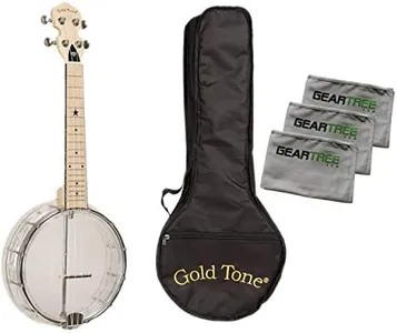 Gold Tone Little Gem Diamond Banjo Ukulele Bundle w/Bag & Cloth Pack