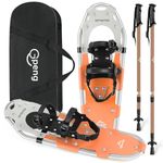 Gpeng 3 in 1 Lightweight Snowshoes with Crampon Protector for Women Men Youth Kids, Aluminum Terrain Snow Shoes with Trekking Poles and Carrying Tote Bag, Orange, 21"