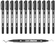 YISAN Twin Tip Permanent Marker Pens,12 Ultra Fine Point Black CD Permanent Marker Set for Glass, Plastic,Wood,Stone,70788