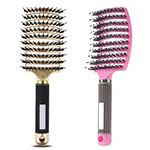 Hairstreaq Detangling Brush, Detangler Hair Brushes, Curved and Vented for Wet or Dry Detangling Hair Brush for Men, Women & Kids’ Long, Thick, Thin, Curly & Tangled Hair (Pink+Gold)