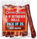 Canine Chews 8-9" Beef Basted Rawhide Bones for Large Dogs (25 Pack) - Hand-Rolled Dog Rawhide Chews Basted in Beef Broth - Beef Dog Rawhide Bones Promotes Dental Health - Hand-Rolled in Beef Broth