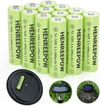 Henreepow Ni-MH AA Rechargeable Batteries, Double A High Capacity 1.2V Pre-Charged for Garden Landscaping Solar Lights, String Lights, Remotes, Wireless Mouses, Radio, Flashlight (AA-600mAh-12pack)