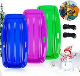 Sled,Classical Plastics Snow Sled for Kid and Adult with Handles and Ropes 35" Purple,Green & Blue Gift Sleds Set Bundle - 3 Pack