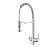 TSIBOMU Solid Brass 3 in 1 Filter Kitchen Faucet for Water Filtration System Drinking Water Faucet, Commercial Dual Handle 3 Way Kitchen Faucet with Drinking Water Spout, Brushed Nickel