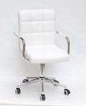 Finch Fox Faux Leather Height Adjustable Swivel Office Computer with Armrest Desk Office Chair 360 Degree Rotate with Metal Chrome Base & Castor Wheels White Color