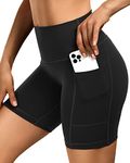 Sportneer Cycling Shorts Women Gym Shorts 7" with Pockets Running Shorts Cycle High Waist Tummy Control Sports Shorts for Running Workout Yoga Black