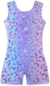 Funnycokid Gymnastics Leotards for Girls Dance Clothes Sparkly Outfits Unitard with Shorts, Leopard 03, 7-8 Years