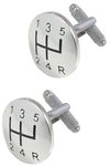 COLLAR AND CUFFS LONDON - Luxury Cufflinks for Men with Presentation Gift Box - Gear Stick with A Domed Face - Perfect for Car Lovers - Brass - Silver Colour - Round Gear Knob