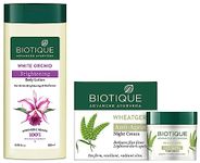 Biotique Bio Wheat Germ Firming Face & Body Night Cream for Normal to Dry Skin, 50g and Biotique Bio White Orchid Skin Whitening Body Lotion, 180ml