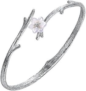 Jewever 925 Sterling Silver Original Sakura Opening Bracelet Adjustable White Shell Carving Flower For Women Jewelry Gift