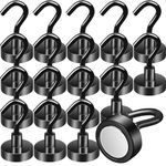 MIN CI 18pcs Black Strong Magnetic Hooks, 20mm Strong Magnets Heavy Duty 35lb, Neodymium Magnet with Hook, Magnetic Hooks for Cruise Cabins, Fridge, Kitchen, Workplace