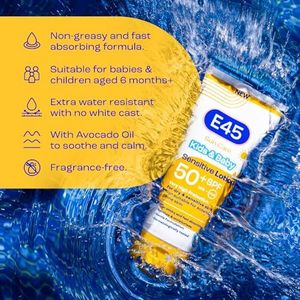 E45 Kids & Baby Sun Lotion SPF 50+ – Sensitive Skin, UVA/UVB, 180ml