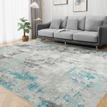 famibay 6x9 Area Rug Washable Rugs for Living Room Abstract Aesthetic Bedroom Rug Carpet with Rubber Backed Soft Low Pile Neutral Rugs for Bedroom Living Room Dining Room Office(Teal/Greyl)