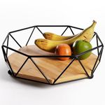 Fruit Bowl for Kitchen Counter - 12"W Metal & Wood Modern Fruit Bowl - Large Fruit Basket for Kitchen Counter - Black Decorative Bowl - Dining Table Centerpiece Decor Bowl - Fruit Bowls - Fruit Holder