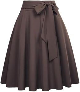 Belle Poque Women's High Waisted A-Line Skirt Skater Flared Midi Vinage Skirts with Pockets Coffee Brown M