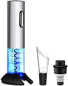 WIWONEY Electric Wine Opener, Automation Bottle Opener, Stainless Steel Electric Wine Corkscrew with USB Charging Port, Foil Cutter, Vacuum Stopper and Pourer