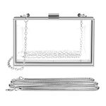 Acrylic Clear Clutch Bag, Women's Clear Purse, Transparent Stadium Approved Crossbody Shoulder Evening Handbag with Two Detachable Chains for Wedding, Party (Silver)